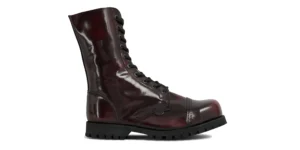 steel toe caps single sole burgundy rub off leather underground commando 10 eyelet steel toe cap boot