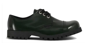GREEN LEATHER STEEL CAP SHOE - TRACKER - SINGLE SOLE - RUB-OFF LEATHER
