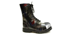 TARTAN PRINT STEEL CAP BOOTS - COMMANDO - EXTERNAL STEEL CAP - SINGLE SOLE